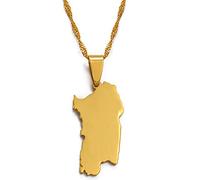PONERY Karte Halsketten Anhänger - Italien Sardinien Anhänger Und Halskette Trendy Italienisch Sardinien Schmuck Geschenke Für Frauen Männer Trend Party Geschenk Mode Schmuck, Gelb, Länge 45Cm