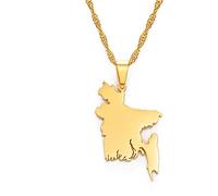 PONERY Karte Halsketten Anhänger - Karte Von Bangladesch Anhänger Halsketten Für Frauen Mädchen Bangladesch Karten Ketten Bengali Für Frauen Männer Trend Party Geschenk Mode Schmuck, Gelb, L