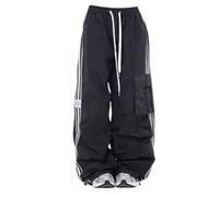 Ponitrack Cargo-Fallschirmhose, Baggy-Sweathose für Damen, Kordelzug, Hip-Hop, weite Beinhose, lässige Jogger, Y2k Streetwear, Schwarz, S