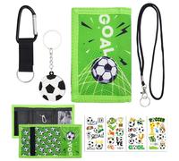 POPAPIE Brustbeutel Kinder Geldbörse Set Fußball Schlüsselanhänger Aufkleber für Jungen Fußball Anhänger Neuheiten Fußball Geschenke für Münzbeutel Geldbörse Fussball Geschenke Jungen Portemonnaie