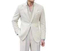 PopEle Freizeit-Herren-Sportmantel, Seersucker-Sportmantel, leichte Sommerjacke, Seersucker-Blazer, Herren-Strand-Outfit, Beige, L