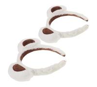 POPETPOP 2 Stück pack Plüsch Bärenohren Haarreif Weiß Elastisches Make Up Stirnband für Damen und Mädchen Weiches Kostüm Accessoire für Halloween und Festlichkeiten