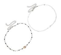 POPETPOP 2 Stück Teiliges Boho Perlen Muschelkette Verstellbare Bunte Beaded Choker Halsketten für Teenager und Damen Handgefertigter Strand Schmuck mit Echten Muscheln Modisches Party