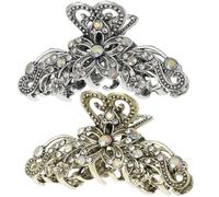 POPETPOP 2 Stück Vintage Haarspangen mit Strasssteinen Metall Haarclips für Dickes und Langes Haar Mittelgroße Krallenklammern für Damen Robustes Legierungs Design Rutschfeste Haarklammern