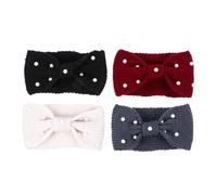 POPETPOP 4 Stück Elastisches Wollperlen Stirnband Gestricktes Haarband mit Schleifen Design Atmungsaktiv und Bequem für Damen und Mädchen Beim Sport und Freizeit