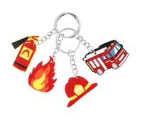 POPETPOP 4 Stück Feuerwehr Schlüsselanhänger aus Metall Dekorativer Schlüsselhalter mit Feuerwehrauto Feuerwehrhelm Feuerlöscher und Löschschlauch Partygeschenk für Feuerwehrfans