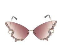 POPETPOP Flippige Schmetterlings Sonnenbrille mit Strasssteinen Kunstharz und Metall Modisch Tragbar für Festival und Party 1 Paar Coole Gelbe Gläser