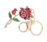 POPETPOP Roter Strass Blumenanhänger Schlüsselanhänger aus Robustem Metall Dekorativer Rosen Schlüsselanhänger für Damen als Auto und Taschenanhänger Geeignet für Alltag und Besondere