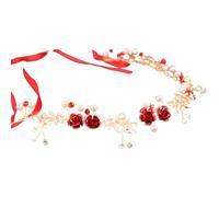 POPETPOP Rotes Hochzeitsstirnband mit Blumen und Perlen Brautkopfschmuck für Bankett und Brautfrisur