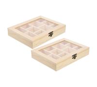 POPETPOP Selbstgemacht Holz Schmuckvitrine mit 10 Fächern und Durchsichtigem Deckel Unbemalte Aufbewahrungsbox für Schmuck und Bastelprojekte Handgefertigte Holzbox für Kinderzimmer