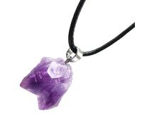 POPETPOP Unregelmäßiger Amethyst Halskettenanhänger mit Natürlichem Rohstein Violett mit Wachsband Modeschmuck für Frauen Alltag Geschenk