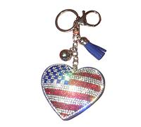 Popfizzy Bling Schlüsselanhänger für Frauen und Mädchen, Strass Geldbörse Charms für Handtaschen, niedliche Taschen-Charms, Dankeschön-Geschenk für Frauen, Amerikanische Flagge Herz (Silber),