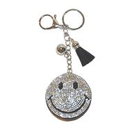Popfizzy Bling Schlüsselanhänger, Strass Geldbörse Charm, Rucksack Schlüsselanhänger, Kristall Tasche Charms, Schlüsselanhänger, Smiley-Gesicht (Silber), Einheitsgröße