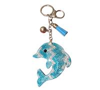 Popfizzy Bling Schlüsselanhänger Zubehör für Frauen, Strass-Autoschlüssel, niedlicher Geldbörsen-Anhänger für Handtaschen, Springender Delphin Aqua (Silber), Large