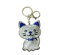 Popfizzy Bling Schlüsselanhänger Zubehör für Frauen, Strass-Schlüsselanhänger, Autoschlüssel, cooler Geldbörsenanhänger für Handtaschen, Blaue glitzernde Katze (Silber), Large