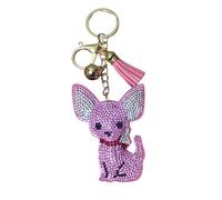 Popfizzy Bling Schlüsselanhänger Zubehör für Frauen, Strass-Schlüsselanhänger, Autoschlüssel, niedlicher Geldbörsen-Anhänger für Handtaschen, Pink Chihuahua (Gold), Large