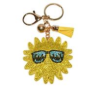 Popfizzy Bling Schlüsselanhänger Zubehör für Frauen, Strass-Schlüsselanhänger, Autoschlüssel, niedlicher Geldbörsen-Anhänger für Handtaschen, Sonne (Gold), Large