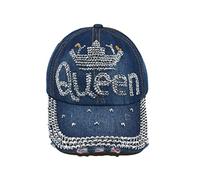 Popfizzy Damen-Baseballkappe, Strass-Baseballkappe, Jeans-Mütze, glitzerndes Geschenk für Frauen, Königin mit Krone, Einheitsgröße