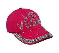 Popfizzy Damen Baseballmütze mit Strassbesatz und Schmucksteinen, Baumwolle, glitzernd, Las Vegas (Pink), Einheitsgröße