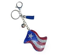 Popfizzy Kristall-Schlüsselanhänger für Frauen und Mädchen, Bedazzled Geldbörsenanhänger, Bling Rucksack Zubehör, Taschenanhänger, handgefertigtes Geschenk, Puerto Rico Flagge (Silber), Einheitsgröße