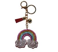 Popfizzy Strass-Schlüsselanhänger für Damen und Mädchen, glitzernd, Geldbörsen-Charms, Rucksack-Zubehör, ausgefallener Schlüsselanhänger mit Quaste, Rainbow Cloud Pink, Einheitsgröße