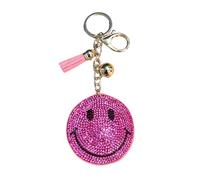 Popfizzy Strass-Schlüsselanhänger für Frauen und Mädchen, Bling Rucksack Zubehör, funkelnde Geldbörse Charm, Taschenanhänger, Geschenk für Frauen, Pink Happy Face (Gold), Large