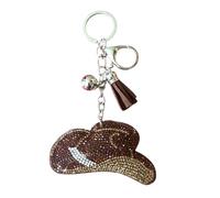 Popfizzy Strass-Schlüsselanhänger für Frauen und Mädchen, glitzernde Geldbörsenanhänger, Geburtstagsgeschenke für sie, Rucksack-Schlüsselanhänger, Taschenanhänger, Brauner Cowboyhut (Silber