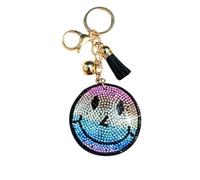 Popfizzy Strass-Schlüsselanhänger für Frauen und Mädchen, glitzernder Rucksack-Schlüsselanhänger, Geburtstagsgeschenke für sie, Geldbörsenanhänger, Taschenanhänger, Regenbogen-Smiley-Gesicht (Gold