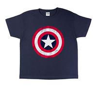 Popgear Jungen Marvel Avengers Assemble Captain America Distressed Shield Boys T-Shirt Navy T Shirt, Navy, 11-12 Years