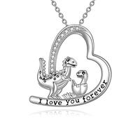 POPKIMI Dinosaurier-Halskette, Sterlingsilber, Liebesherz, Dinosaurier-Anhänger, Halsketten, "I Love You Forever", Schmuck, Geschenke für Frauen, Mädchen, Mutter, Tochter