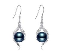 POPLYKE 8mm Black Pearl Ohrringe Damen 925 Sterling Silber Infinity Pearl Drop Black Pearl Schmuck Geschenke