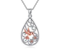 POPLYKE 925 Sterling Silber Kolibri Halskette Filigrane Träne Anhänger Kolibri Schmuck für Damen Geschenke Geburtstag