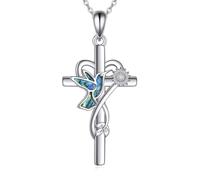 POPLYKE Kolibri Kreuz Halskette für Frauen Sterling Silber Abalone Kolibri Anhänger Halskette Schmuck