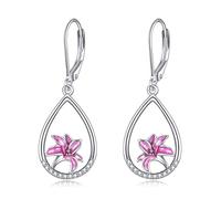 POPLYKE Lily Blume Teardrop Drop baumeln Ohrringe Sterling Silber Leverback Ohrringe Geburtstag Geschenk für Sie Frauen