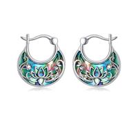 POPLYKE Lotus Blume Ohrringe Damen 925 Sterling Silber Creolen Hoop Abalone Ohrringe Lotus Schmuck Geschenke