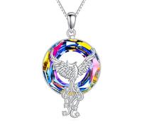 POPLYKE Phoenix Anhänger Kette 925 Sterling Silber Erneuerung Nirvana von Phoenix Vogel Halsketten Kristallschmuck für Damen