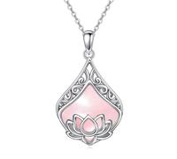 POPLYKE Rosa Kristall Lotus Halskette für Damen 925 Sterling Silber Träne Rosenquarz Anhänger Lotus Blume Schmuck Geschenke Geburtstag