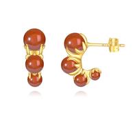 POPLYKE Runde Perlen Rote Granat Ohrringe Sterling Silber Gold Plattiert Rubin Creolen Ohrringe Boho Schmuck Geschenke für Frauen