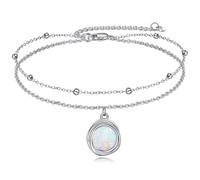 POPLYKE S925 Sterling Silber Opal Fußkettchen Layered Chain Knöchel-Armband für Damen Sommer Strand Opal Schmuck Geschenke für Sie Geburtstag