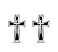 POPLYKE Schwarze Kreuz Ohrstecker 925 Silber Gotik Schmuck Geschenk für Damen Herren