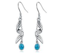 POPLYKE Western West Türkis Feder Ohrringe Sterling Silber Feder Hängend Ohrringe Boho Schmuck Geschenke für Frauen