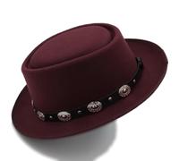 Pork Pie Hut Männer Frauen Pork Pie Hüte Fedora Caps Trilby Sonnenhut Klassische Retro Jazz Party Outdoor Reise Street Style(Wine Red)