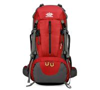 PORRASSO 50L Wanderrucksack Wasserdichter Rucksack Reiserucksack mit Regenhülle Herren Damen Backpack für Wandern Bergsteigen Camping Reisen Sport Rot