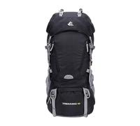 PORRASSO 60L Outdoor Rucksack Wanderrucksack Großer Rucksack Reiserucksack mit Regenhülle Herren Damen Backpack für Wandern Bergsteigen Camping Reisen Schwarz