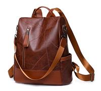 PORRASSO Anti Diebstahl Rucksack Damen Schultertasche Frauen Daypack wasserdichte PU Leder Umhängetasche Schule Arbeit Freizeit Rucksäcke Braun