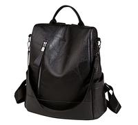 PORRASSO Anti Diebstahl Rucksack Damen Schultertasche Frauen Daypack wasserdichte PU Leder Umhängetasche Schule Arbeit Freizeit Rucksäcke Schwarz