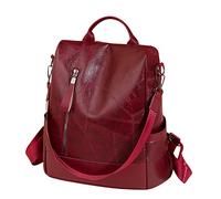 PORRASSO Anti Diebstahl Rucksack Damen Schultertasche Frauen Daypack wasserdichte PU Leder Umhängetasche Schule Arbeit Freizeit Rucksäcke Rot