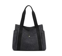 PORRASSO Canvas Schultertasche Einfache Handtasche Damen Tote Bag Mädchen Henkeltasche Strandtasche für Reisen Täglicher Gebrauch Schwarz