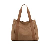 PORRASSO Canvas Schultertasche Einfache Handtasche Damen Tote Bag Mädchen Henkeltasche Strandtasche für Reisen Täglicher Gebrauch Braun