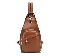 PORRASSO Damen Brusttasche Klein Rucksack Mode Sling Bag Frauen Schultertasche Wasserdicht PU Leder Crossbody Umhängetasche Reisen Wandern Sport Daypack Braun